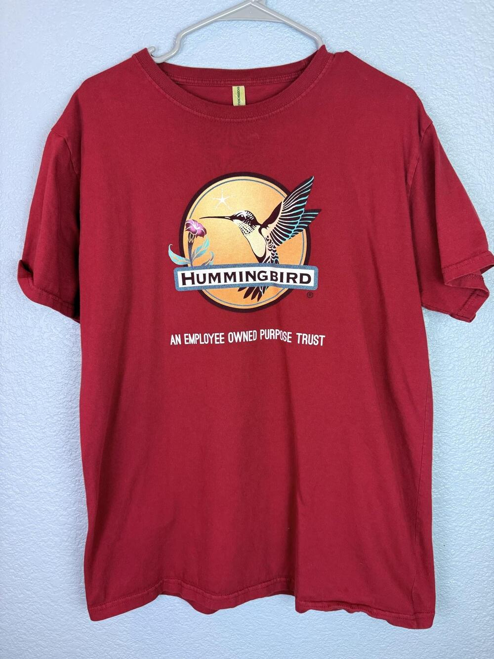 Hummingbird Shirt Mens Large Red Bird Logo Graphic Tee Econscious Organic Cotton